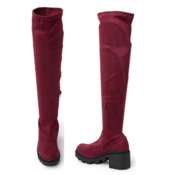 WILD DIVA Women's Lug Sole Platform Knee High Boot Block Heeled Faux Suede Shoes - Picture 11 of 11